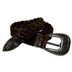 Vintage Braided Leather and Sliver Belt Made In Turkey Women's 35" Long Western